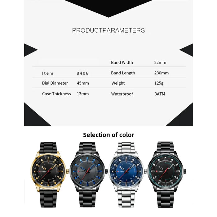 Fashion Style Men Watches Quartz Wristwatches Stainless Steel Band Clock Male