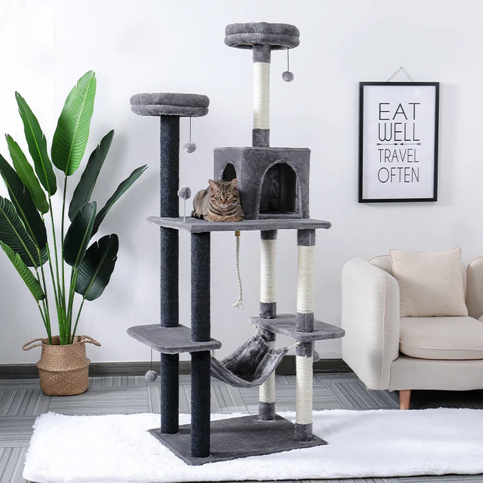 Multi Level Cat Tree Scratching Post Hammock