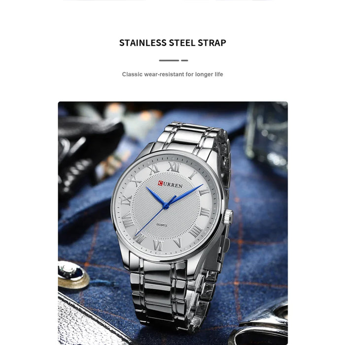 Quartz Mens Watch With Stainless Steel Band For Business Brand Silver Wristwatch For Male