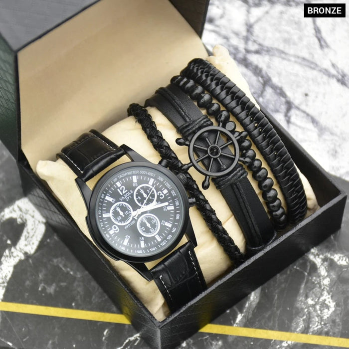 Mens Quartz Back Light Waterproof Wirst Watch 3Pcs Set With Woven Bracelets