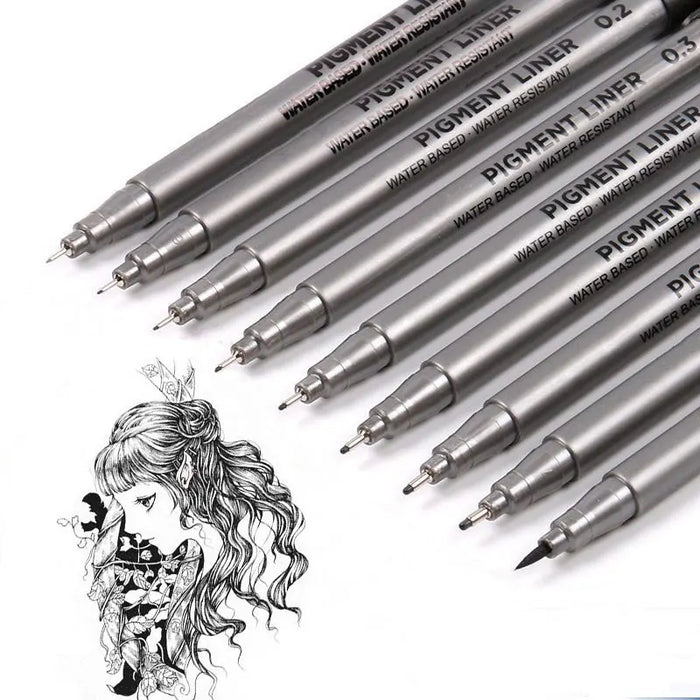 9 Piece Pigment Liner Set For Drawing And Sketching Micron