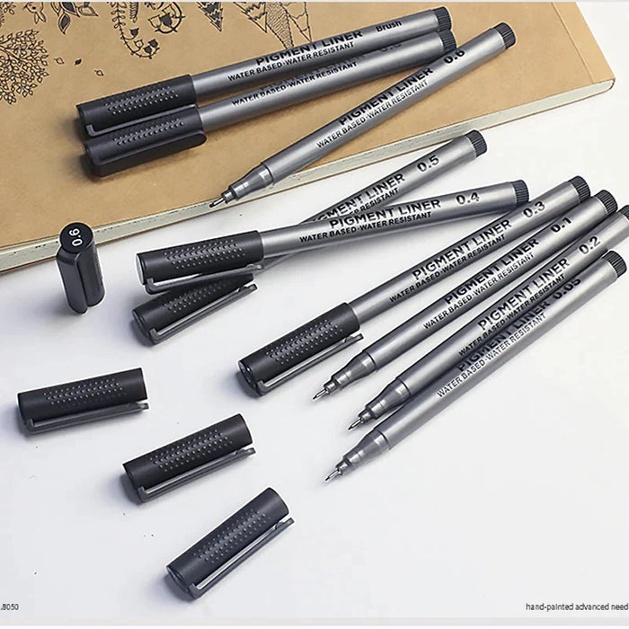 9 Piece Pigment Liner Set For Drawing And Sketching Micron