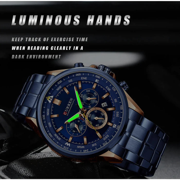 Men Quartz Wristwatches Brand Sporty Chronograph Watches With 316 Stainless Steel Luminous Hands Male Clock Black