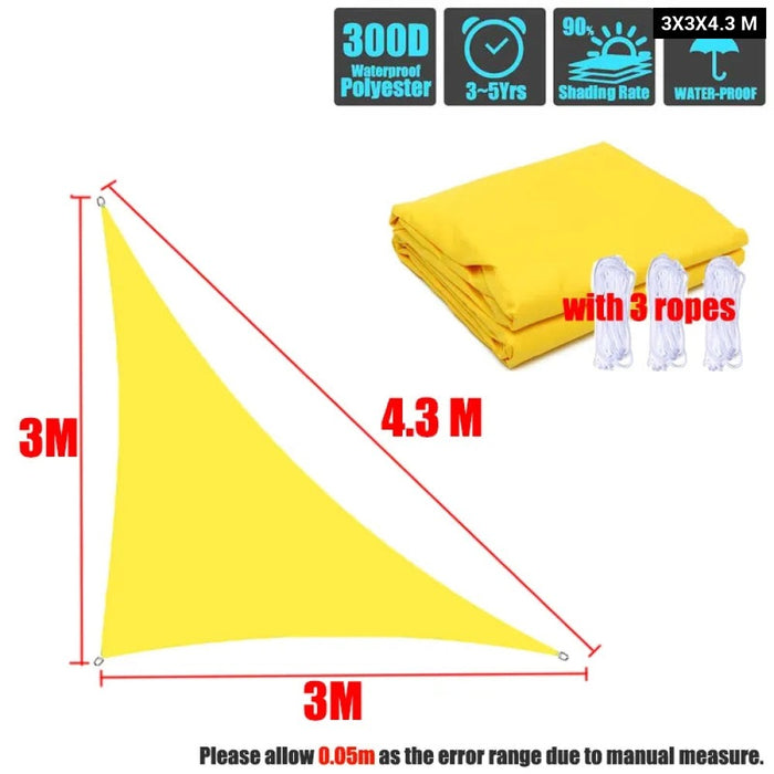 Right Triangle 300D Oxford Yellow Sun Sail Pool Cover Sunscreen Awnings For Outdoor Shade Waterproof Sail Shade