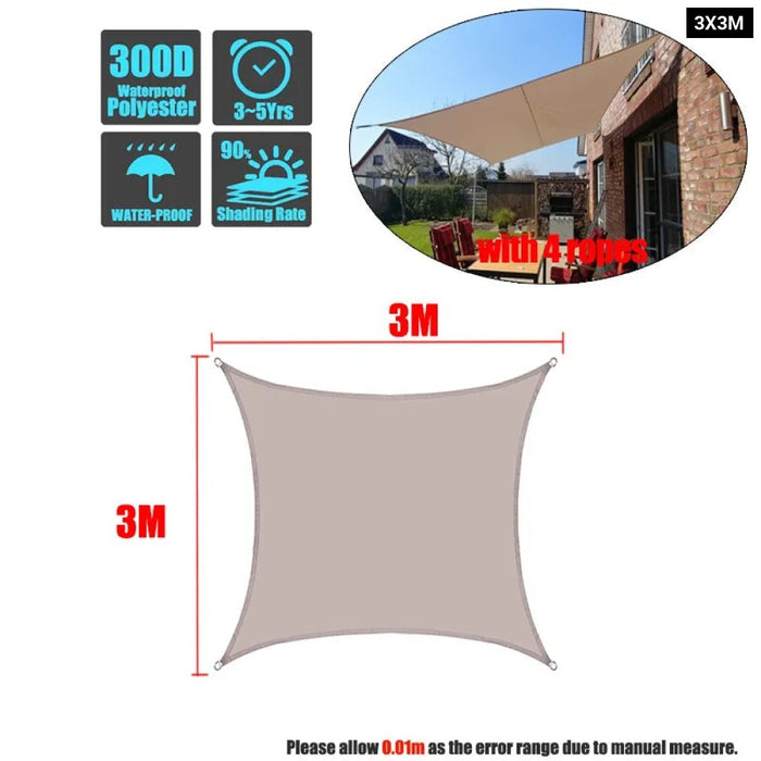 Khaki 300D Waterproof Polyester Square Rectangle Shade Sail Garden Terrace Canopy Swimming Sun Shade