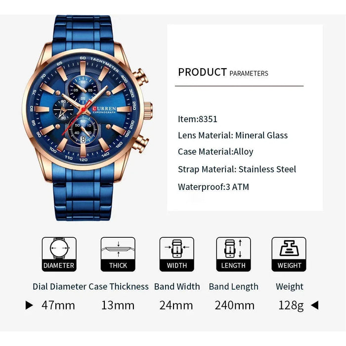 Man Watches Sporty Chronograph Wristwatches For Men Quartz Stainless Steel Band Clock Luminous Hands