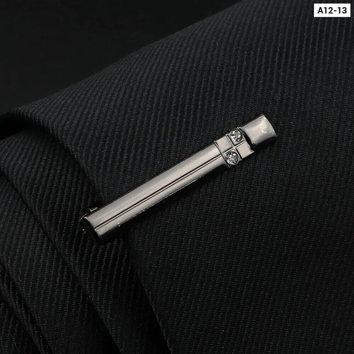 Mens Tie Clips Black And Silver Tone