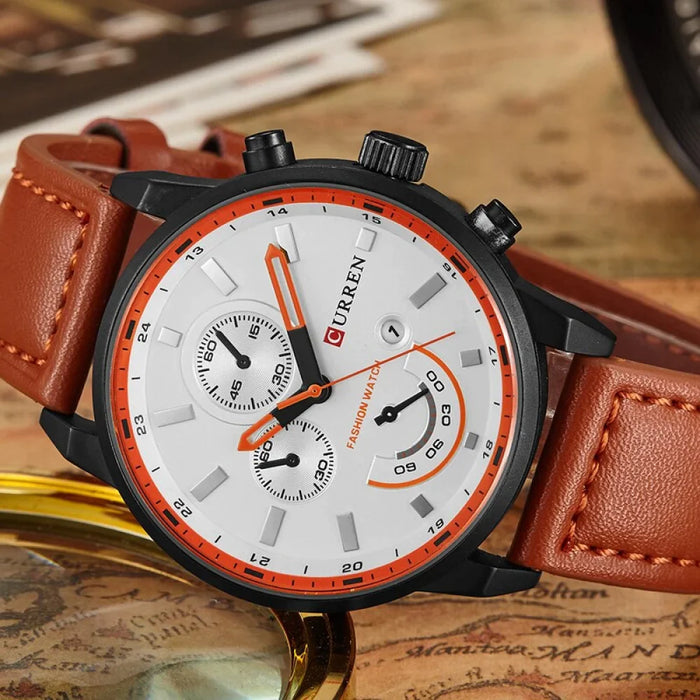 Men'S Fashion Casual Leather Sport Quartz Watch