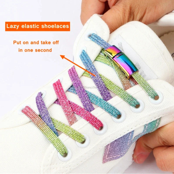 Rainbow Magnetic Lock Elastic No Tie Sneakers Shoe Laces For Kids & Adults Shoes