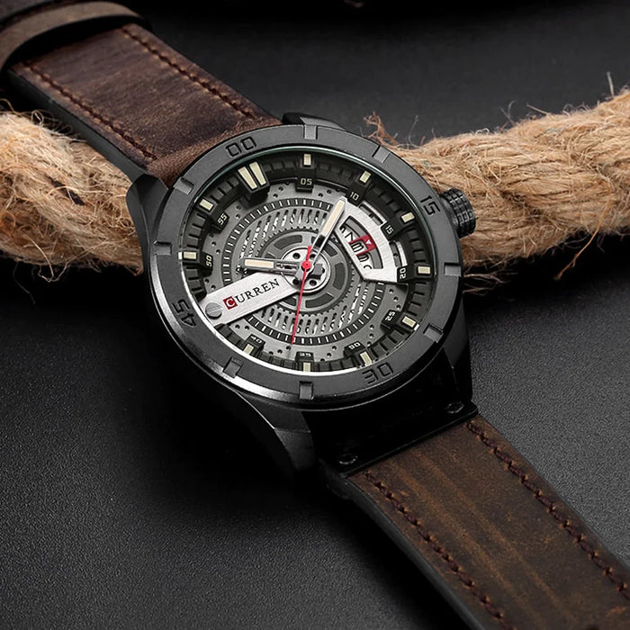 Men Military Sports Watches Men'S Quartz Date Clock Man Casual Leather Wristwatches