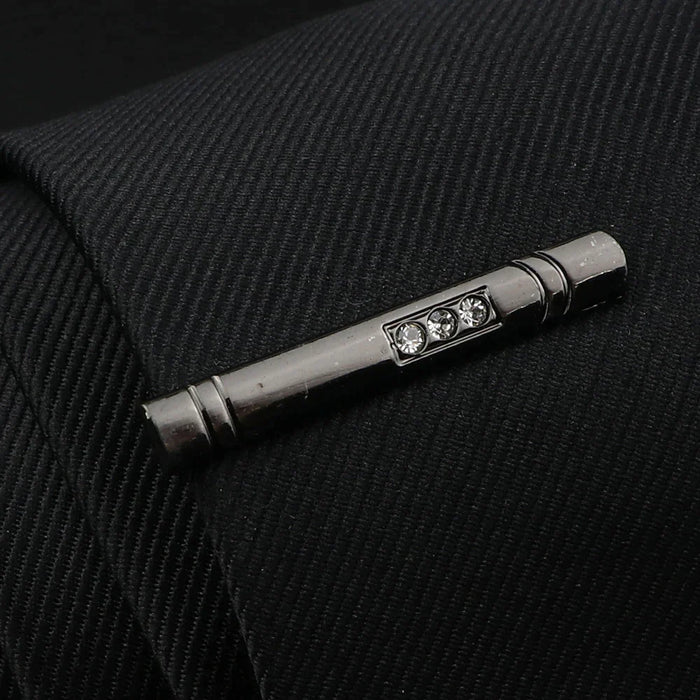 Mens Tie Clips Black And Silver Tone