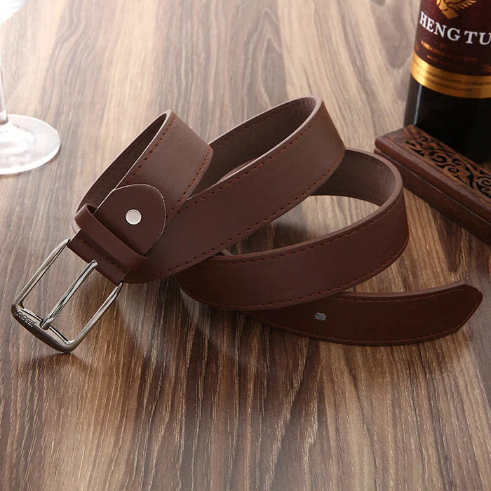 Mens Leather Wallet Belt Simple Quartz Wrist Watch Set With Box