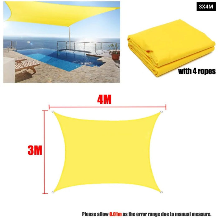 300D Yellow Waterproof Shade Sail Square Rectangle Sunshade Garden Terrace Canopy Swimming Sun Shade