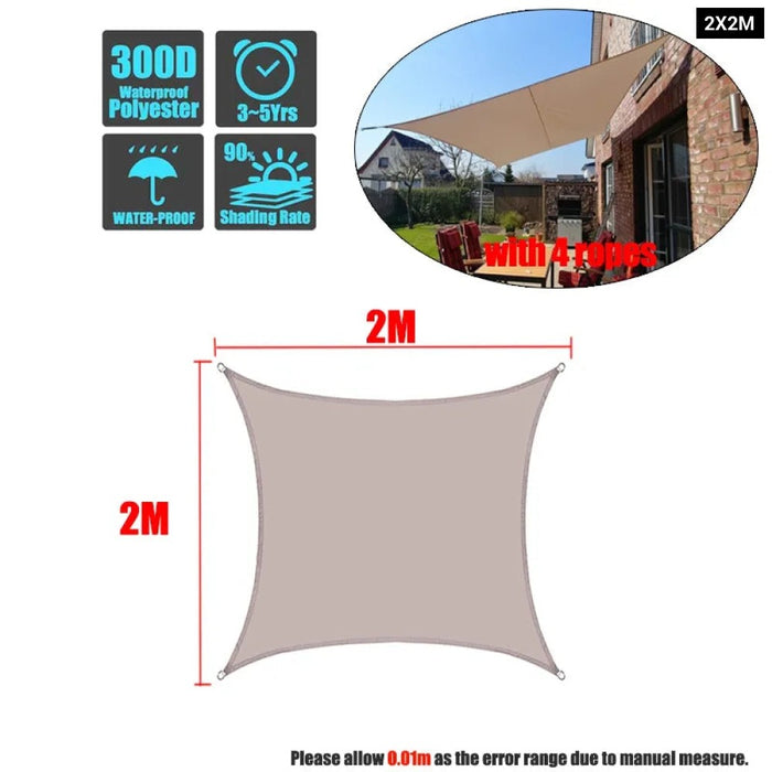 Khaki 300D Waterproof Polyester Square Rectangle Shade Sail Garden Terrace Canopy Swimming Sun Shade