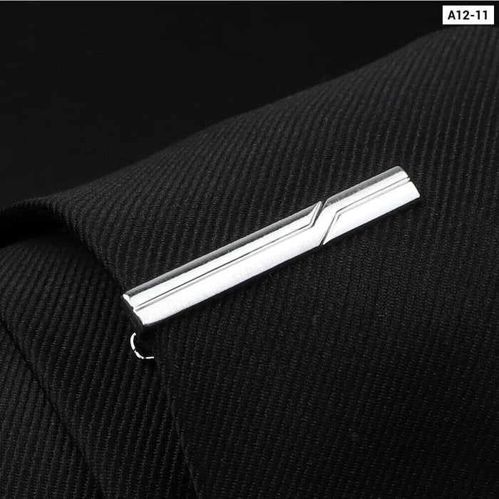 Mens Tie Clips Black And Silver Tone