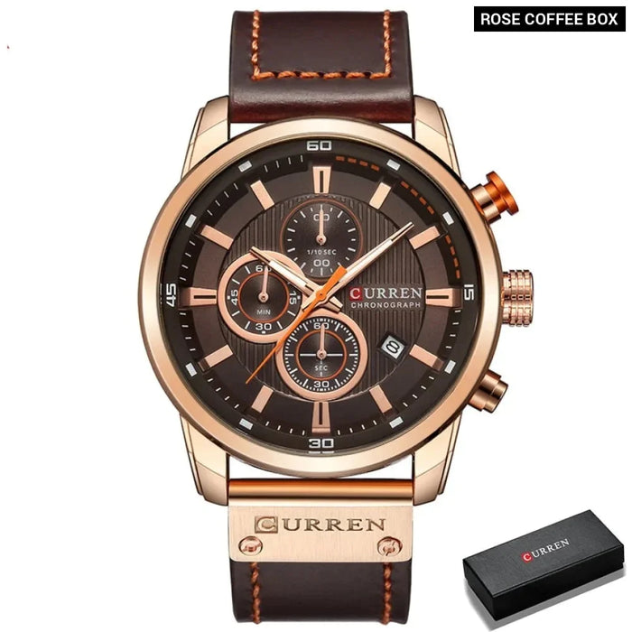 High Quality Leather Strap Chronograph Quartz Wristwatch For Men