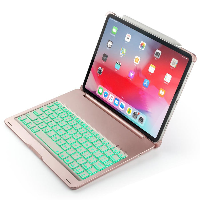 F105A Colorful Backlight Aluminum Backplane Wireless Bluetooth Keyboard Tablet Case For Ipad Pro 11 Inch 2018 Rose Gold