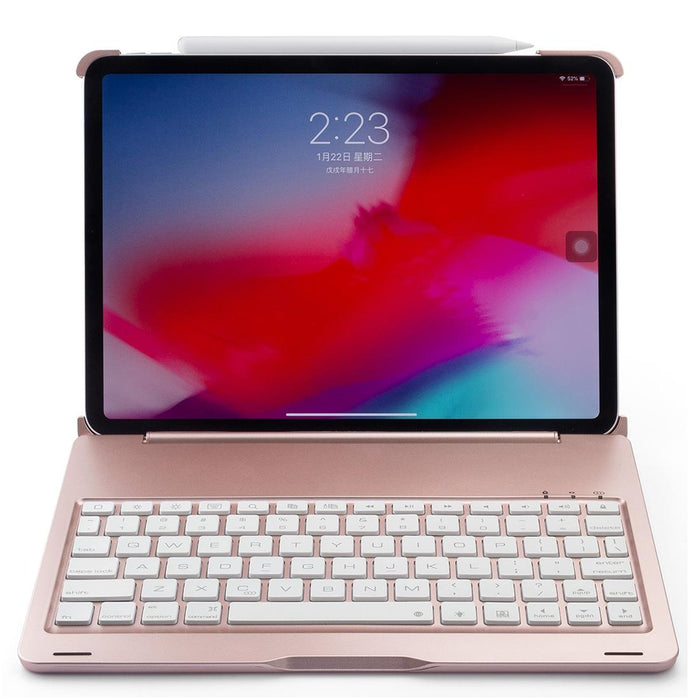 F105A Colorful Backlight Aluminum Backplane Wireless Bluetooth Keyboard Tablet Case For Ipad Pro 11 Inch 2018 Rose Gold