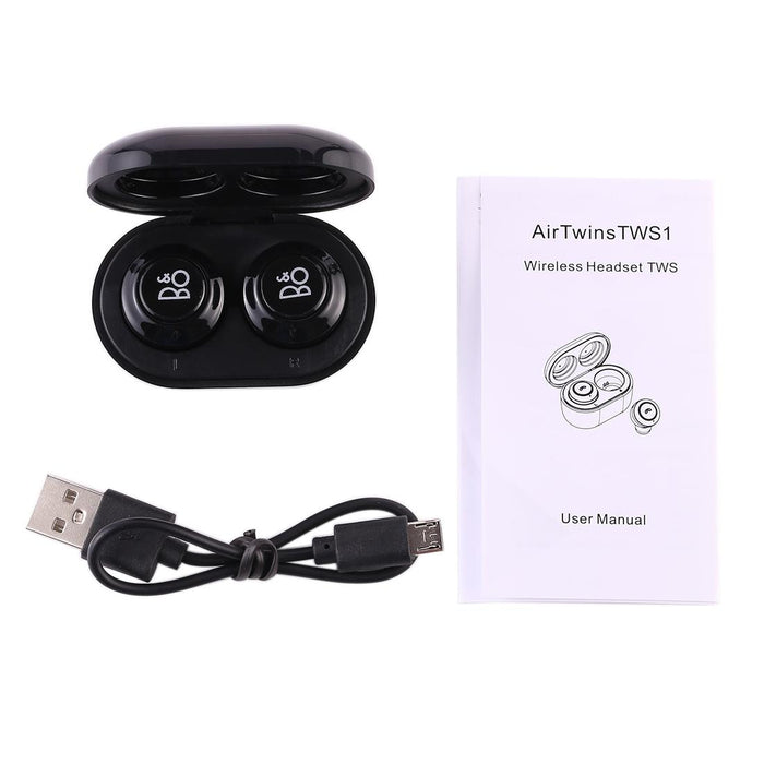 Air Twins Tws1 Bluetooth V5.0 Wireless Stereo Earphones With Magnetic Charging Box Black