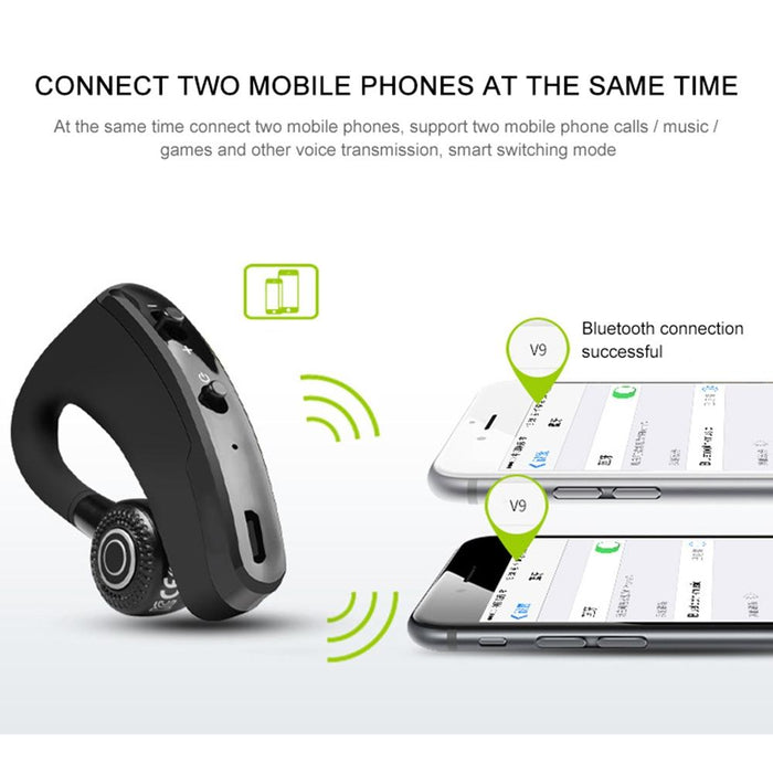 V9 Business Handsfree Wireless Bluetooth Headset Csr 4.1 With Mic For Driver Sport Black