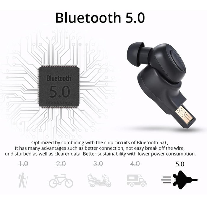 5.0 Bluetooth In Ear Headset With Usb Cable Black