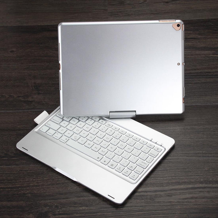 F102As For Ipad 10.2 Inch Colorful Backlit Rotatable Bluetooth Keyboard Leather Tablet Case With Pen Slot Function Silver