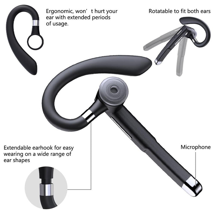 Yyk-520 Single Rotatable Ear-Hanging Business Bluetooth Earphone With Charging Box & Digital Display