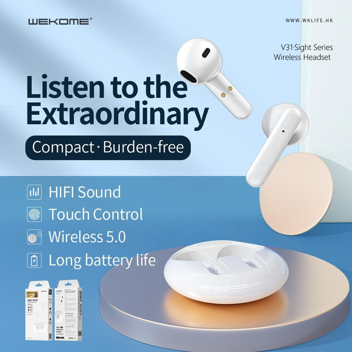 Wk V31 Sight Series Tws True Wireless Stereo Bluetooth 5.0 Earphone White