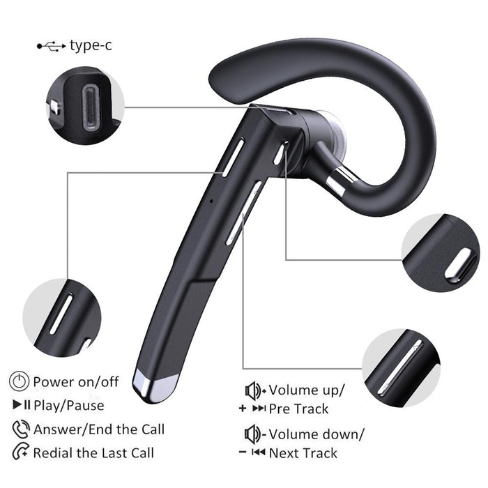 Yyk-525 Single Rotatable Earhook Noise Cancelling Wireless Bluetooth Earphone With Charging Box & Digital Display