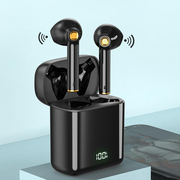 F730 Tws Ipx4 Waterproof Digital Display Half In-Ear Bluetooth Earphone Black