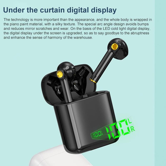 F730 Tws Ipx4 Waterproof Digital Display Half In-Ear Bluetooth Earphone Black