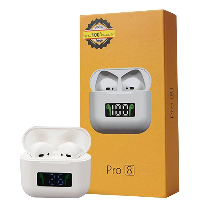 Pro 8 In-Ear Touch Digital Display Tws Mini Wireless Bluetooth Earphone White