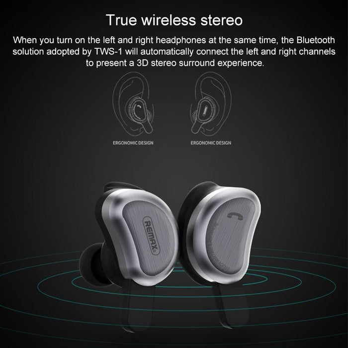 Tws-1 Half Moon Shaped 4.2 Wireless Bluetooth 5.0 Earphone With Charging Box Gold