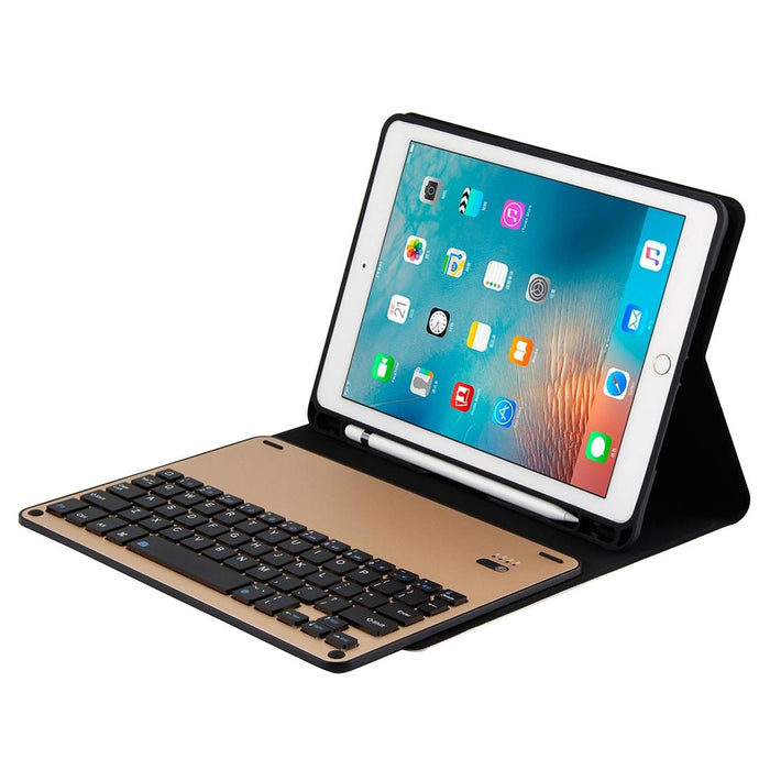 Detachable Bluetooth 3.0 Aluminum Alloy Keyboard & Lambskin Texture Leather Tablet Case For Ipad Air / Air 2 / Ipad Pro 9.7 Inch With Pen Slot / Water Repellent / Three-Gear Angle Adjustment / Magnetic / Sleep Function