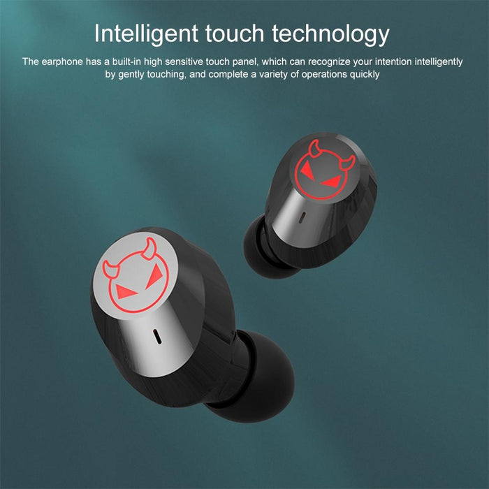 M23 Little Devil Pattern Intelligent Noise Reduction Touch Bluetooth Earphone With Three-Screen Battery Display & Mirror Charging Box