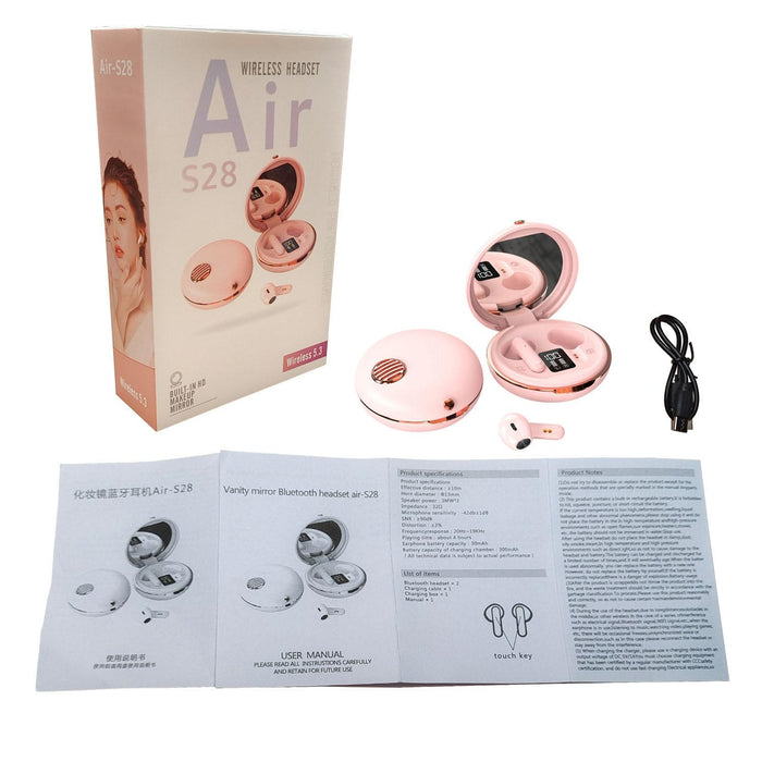 Hxsj Air-S28 Tws Bluetooth 5.3 True Wireless Hifi Stereo Make-Up Mirror Earphones With Charging Case