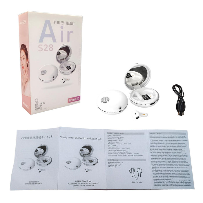 Hxsj Air-S28 Tws Bluetooth 5.3 True Wireless Hifi Stereo Make-Up Mirror Earphones With Charging Case