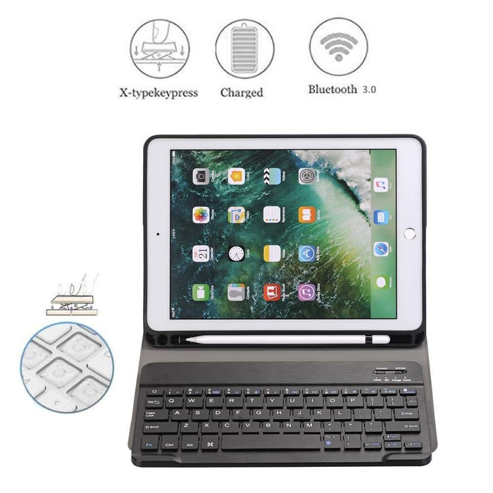 Detachable Bluetooth Keyboard & Horizontal Flip Leather Tablet Case With Holder & Pencil Holder For Ipad Pro 9.7 Inch Ipad Air Ipad Air 2 Ipad 9.7 Inch 2017 Ipad 9.7 Inch 2018