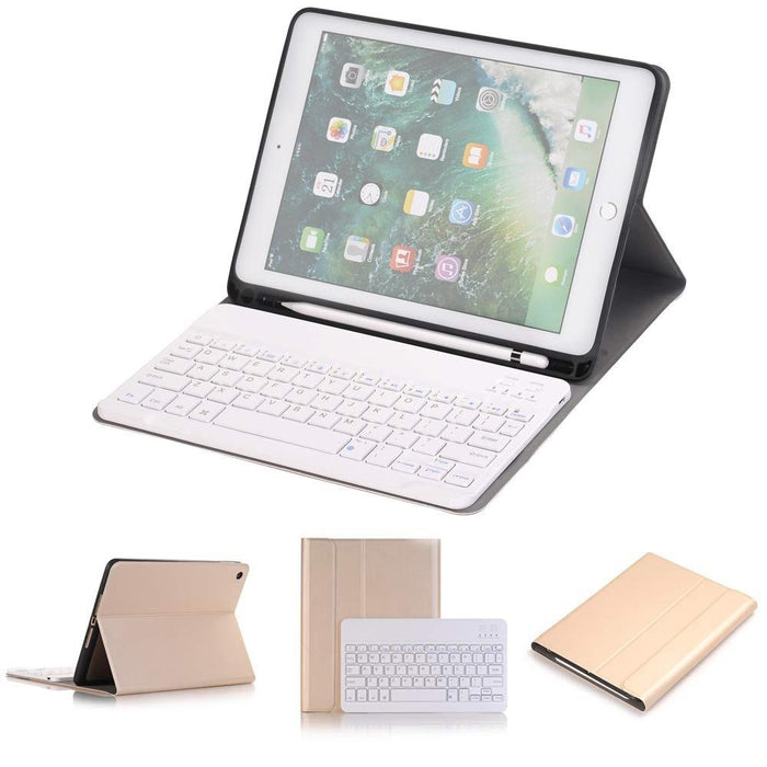 Detachable Bluetooth Keyboard & Horizontal Flip Leather Tablet Case With Holder & Pencil Holder For Ipad Pro 9.7 Inch Ipad Air Ipad Air 2 Ipad 9.7 Inch 2017 Ipad 9.7 Inch 2018