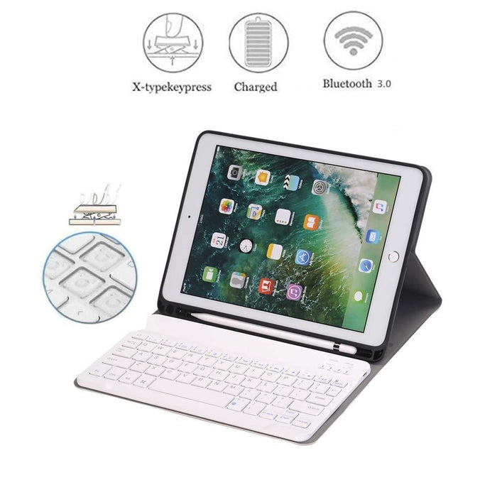 Detachable Bluetooth Keyboard & Horizontal Flip Leather Tablet Case With Holder & Pencil Holder For Ipad Pro 9.7 Inch Ipad Air Ipad Air 2 Ipad 9.7 Inch 2017 Ipad 9.7 Inch 2018