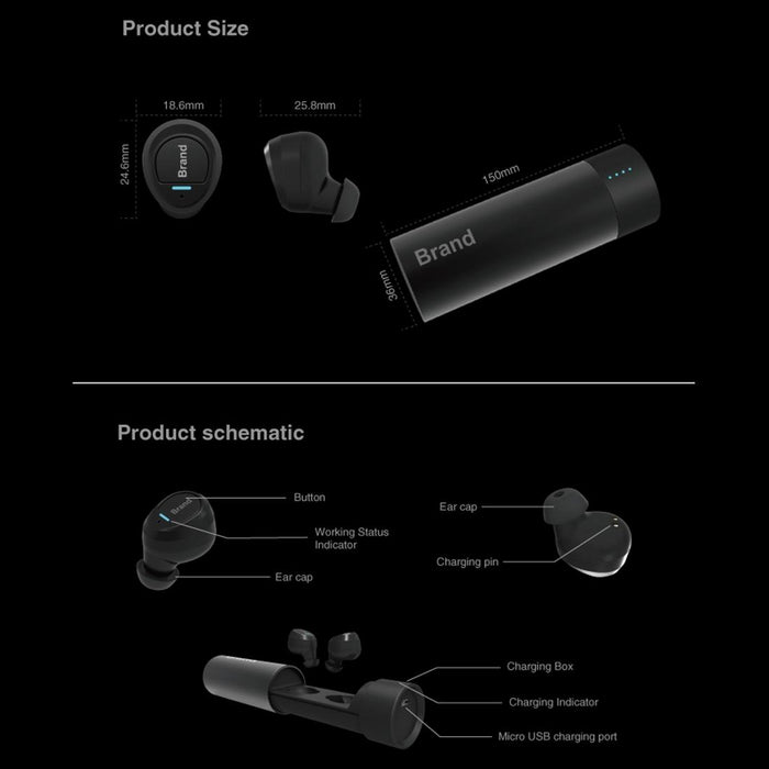 Universe Ipx5 Waterproof Noise Cancelling Earbuds Sports Wireless Bluetooth V4.2 Headset With Charging Case