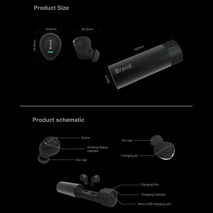 Universe Ipx5 Waterproof Noise Cancelling Earbuds Sports Wireless Bluetooth V4.2 Headset With Charging Case