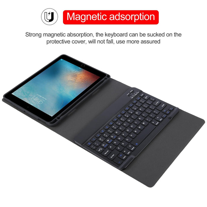 For Ipad Pro 9.7 / 9.7 Inch 2017 / 9.7 2018 / Air / Air 2 Ip071 Separable Abs Smart Bluetooth Keyboard & Litchi Texture Horizontal Flip Leather Tablet Case Black