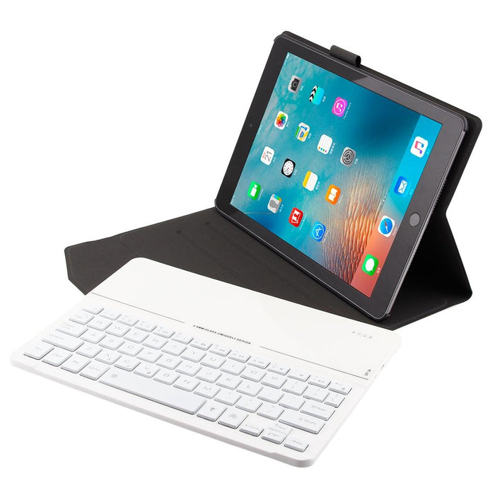 Ft2068D For Ipad Air 2 & Air 1 / Pro 9.7 Inch & 2017 Ipad & 2018 Ipad Backlight Version Lambskin Texture Detachable Tempered Glass Bluetooth Keyboard Leather Tablet Case With Pen Slot & Stand Function White