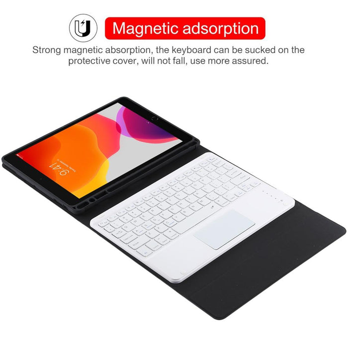 Detachable Bluetooth White Keyboard & Microfiber Leather Tablet Case For Ipad 10.2 Inch / Ipad Air 2019 With Touch Pad & Pen Slot & Holder