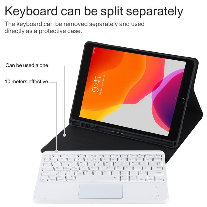 Detachable Bluetooth White Keyboard & Microfiber Leather Tablet Case For Ipad 10.2 Inch / Ipad Air 2019 With Touch Pad & Pen Slot & Holder