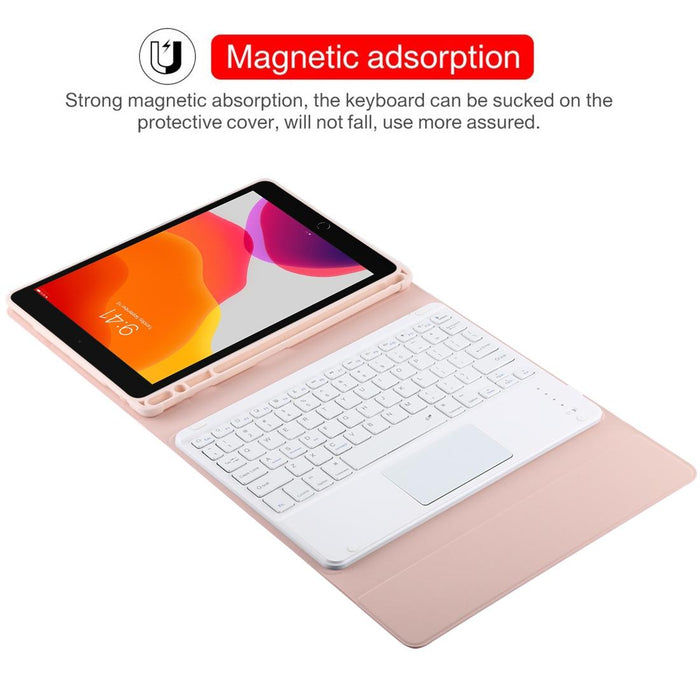 Detachable Bluetooth White Keyboard & Microfiber Leather Tablet Case For Ipad 10.2 Inch / Ipad Air 2019 With Touch Pad & Pen Slot & Holder