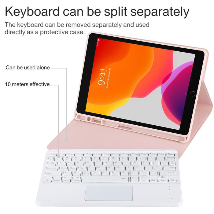 Detachable Bluetooth White Keyboard & Microfiber Leather Tablet Case For Ipad 10.2 Inch / Ipad Air 2019 With Touch Pad & Pen Slot & Holder