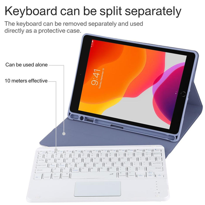 Detachable Bluetooth White Keyboard & Microfiber Leather Tablet Case For Ipad 10.2 Inch / Ipad Air 2019 With Touch Pad & Pen Slot & Holder