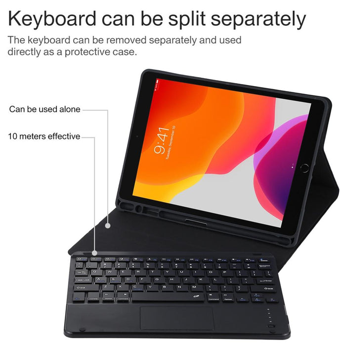 Detachable Bluetooth Black Keyboard & Microfiber Leather Tablet Case For Ipad 10.2 Inch / Ipad Air 2019 With Touch Pad & Pen Slot & Holder